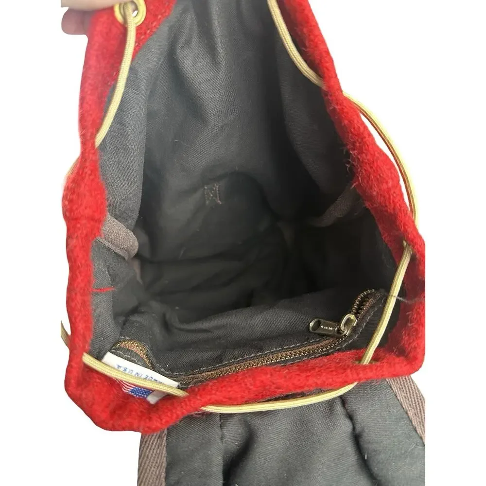 Frost River Red Wool Felt Leather Drawstring Backpack Made in USA Duluth MN